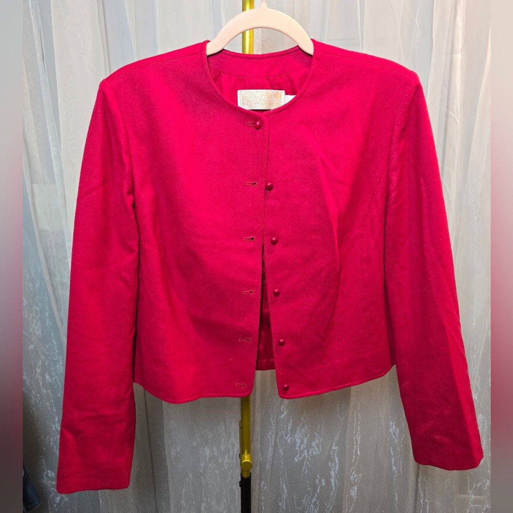 VINTAGE 80s Pendleton Pure Virgin Wool Red Blazer Jacket Size 14‎